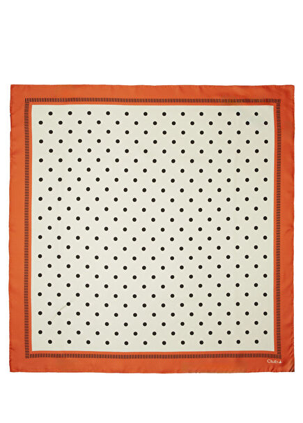 Ekru Turuncu Puantiyeli İpek Eşarp