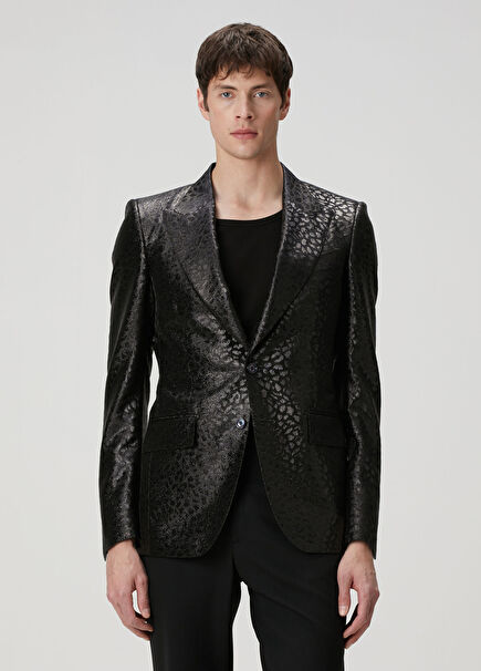 Black Leopard Print Wool Jacket