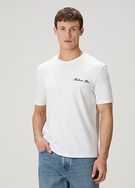 Beyaz Logo Nakışlı T-shirt