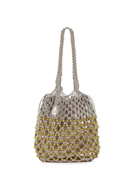 Stella Gold Beaded Macramé Women's Shoulder Bag
