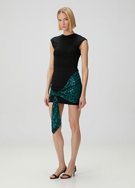 Iconic Nights Diana Black Green Mini Evening Skirt