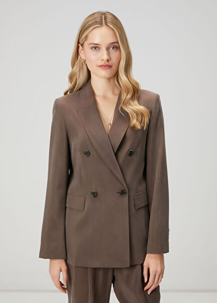 Kahverengi Kruvaze Cupro Blazer