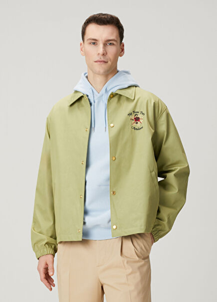 Açık Haki Slogan Detaylı Mont