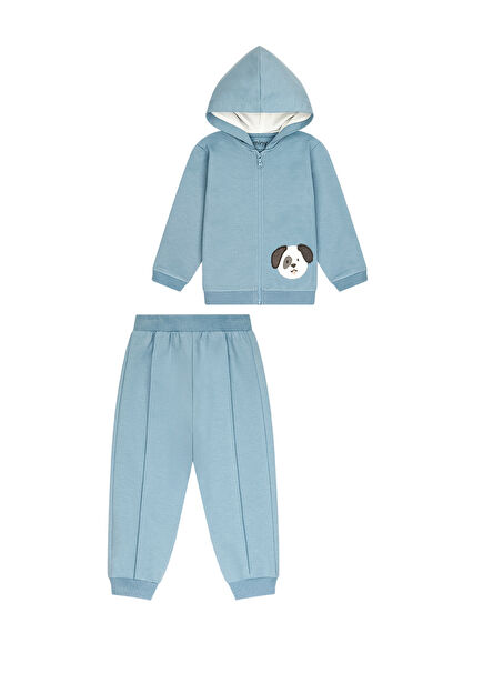 LIGHT Blue Dog Embroidered Baby Boy Tracksuit Set