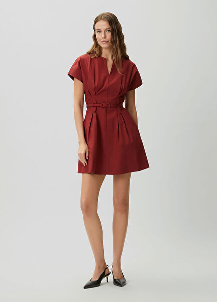 Kiremit Korsaj Detaylı Mini Elbise