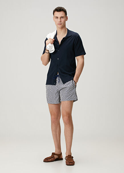 Navy Blue White Swimsuit