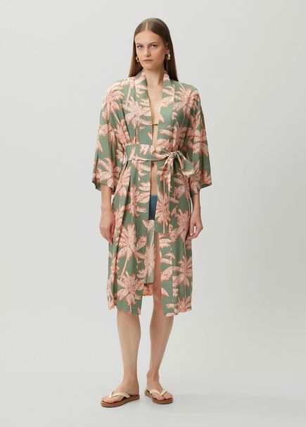 Green Palm Printed Kimono