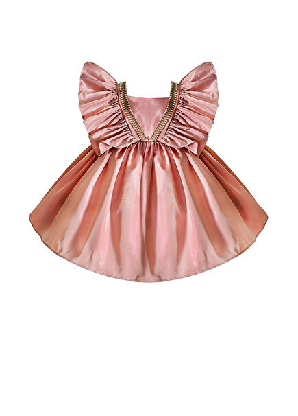 Salmon Ruffled Short Sleeve Girls' Dress