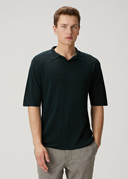 Reggie Dark Green Short Sleeve Linen Polo Sweater