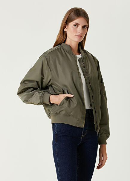 Khaki Satin Bomber Jacket