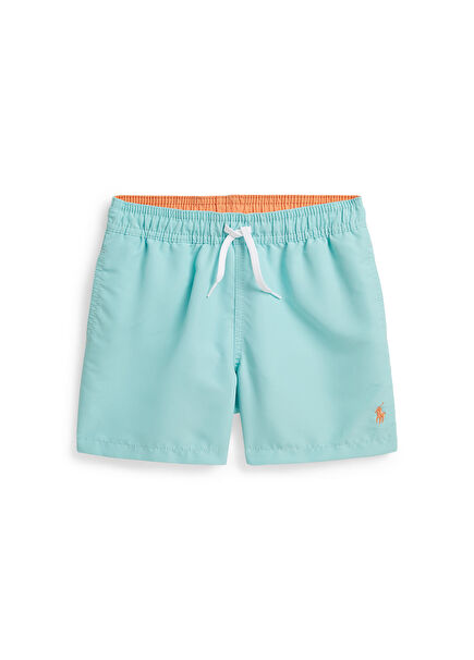 Turquoise Logo Embroidered Boys' Swimsuit