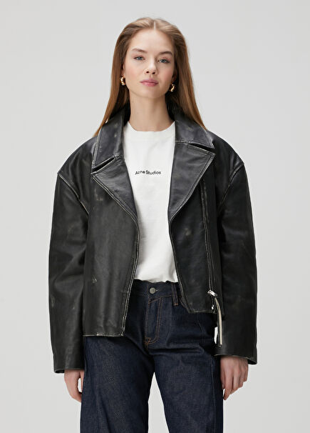 Black Double-Breasted Leather Jacket