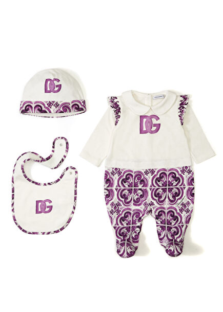 Beyaz Mor Kız Bebek 3lü Set