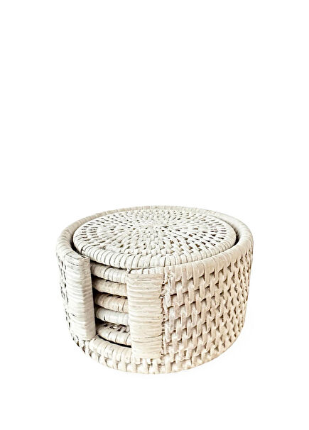 Beyaz 6lı Rattan Bardak Altlığı
