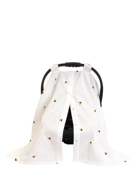 Happy Bee Organic Cotton UPF 30+ UV Protection Muslin Stroller Cover with Snap Fasteners