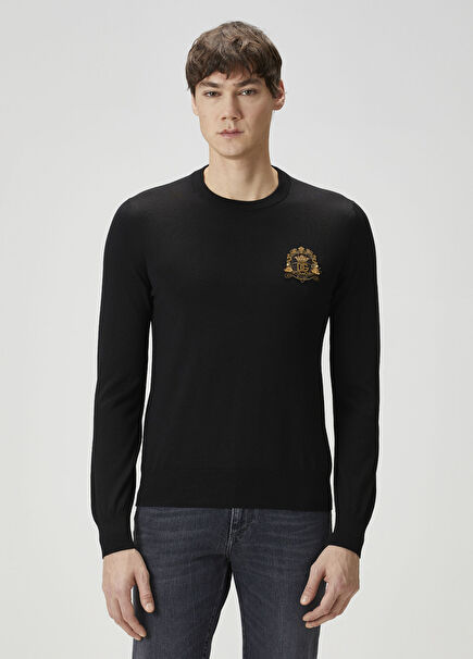 Black Logo Patched Wool Sweater