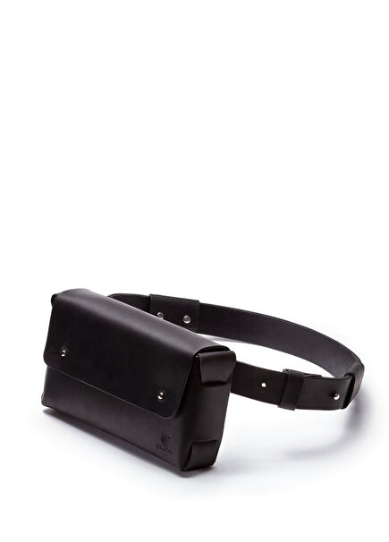 Body Bag Siyah Deri Kadın Bel Çantası