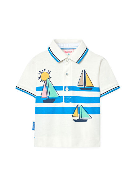 Yelkenli Baskılı Polo Yaka Kısa Kollu Erkek Çocuk T-Shirt