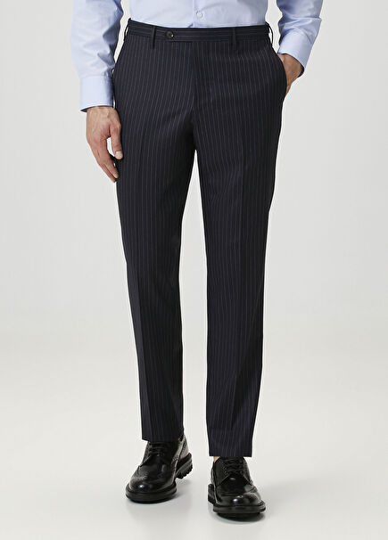 Navy Blue Striped Wool Pants