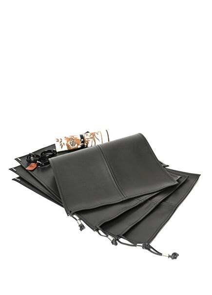 Black Leather 4-Piece Napkin Ring and 4-Piece Rectangular Placemat 36 cm