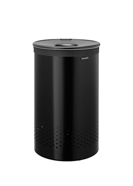 Matt Siyah Plastik Kapaklı Çelik Çamaşır Sepeti 60L