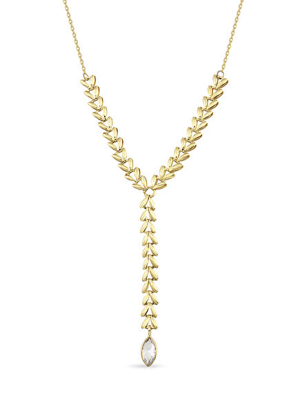 Balıksırtı Markiz Taşlı 14 Ayar Altın Kadın Kolye