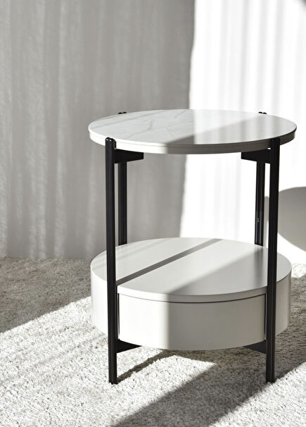 Beyaz Mermer Desenli Seramik Konsol