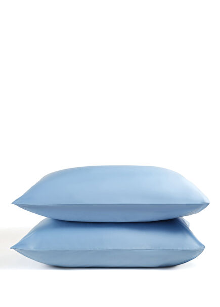Solid Blue 300 Tc 100% Cotton Satin 2-Piece Pillowcase 50 x 70 Cm