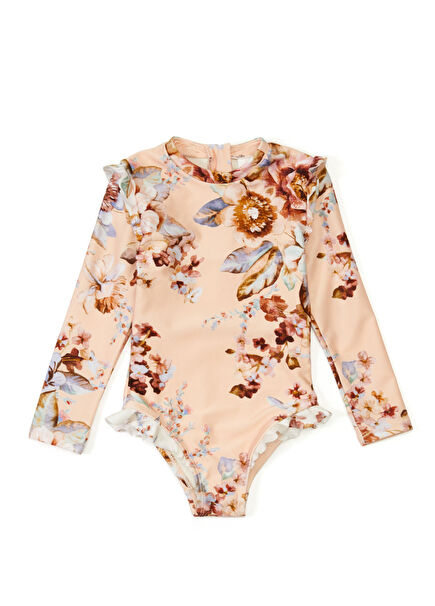 Salmon Print Girls Swimsuit