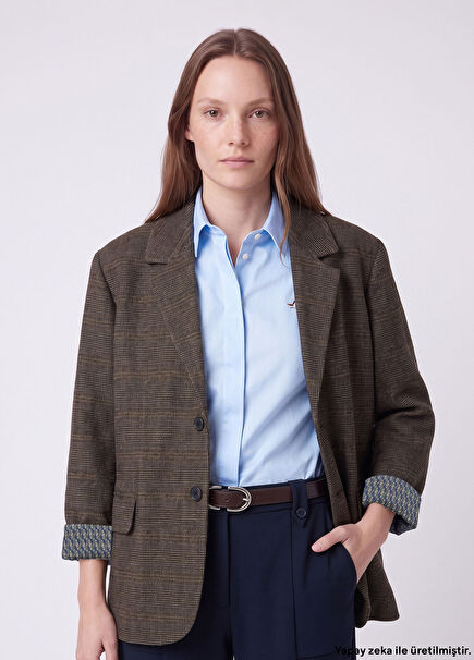 Kahverengi Ekose Desenli Blazer