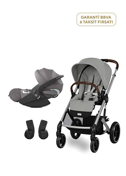 Balios S Lux Stone Grey + Cloud T Plus i-size + Adaptör 3'lü Seyahat Sistem Bebek Arabası Seti