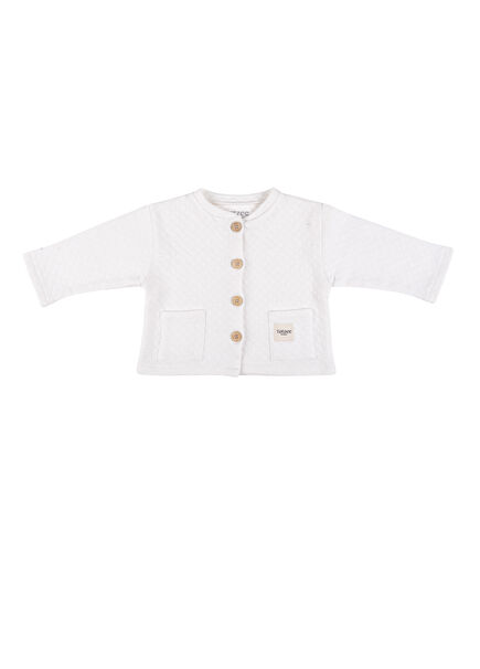 Ekru Kapitone Düğmeli Unisex Bebek Basic Ceket