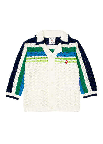 White Knitted Textured Boy's Knitted Cardigan