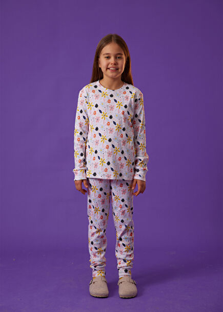 Colorblocked Floral Pattern Kids Pajama Set