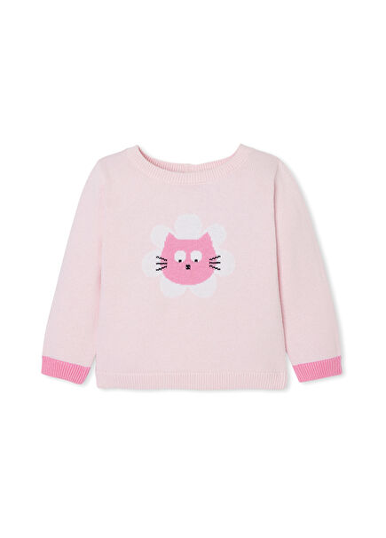 Baby Girl Cat Patterned Intarsia Knit Sweater