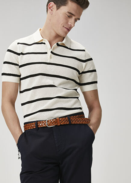 Cream Navy Blue Polo Knitwear