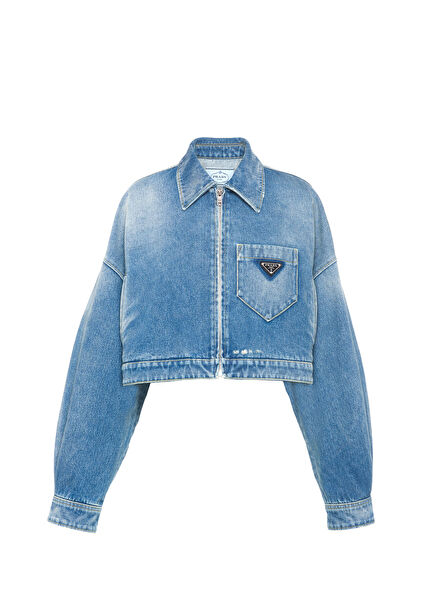 Kısa Organik Denim Kadın Ceket