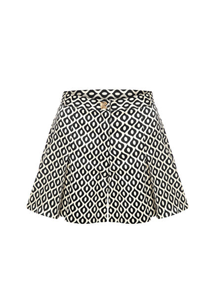 Krem Geometrik Desen Baskılı A pile Kadın Şort