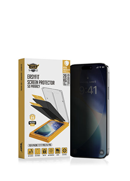 iPhone 17/17 Pro/16 Pro 5D Privacy EasyFit 2'li Ekran Koruyucu