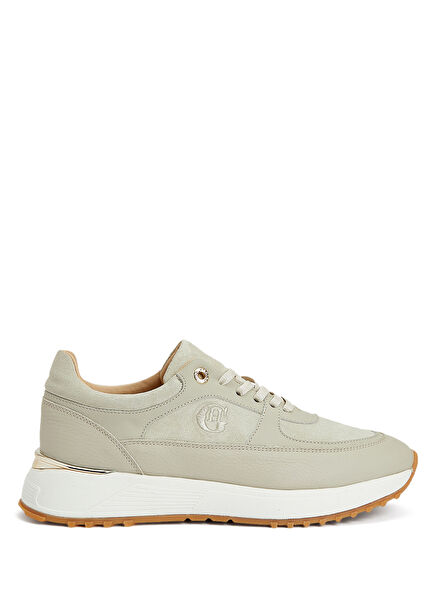 Bej Desenli Kadın Deri Sneaker