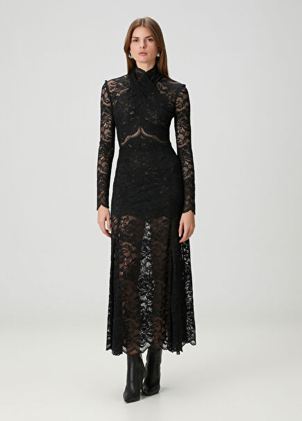 Black Maxi Lace Evening Dress