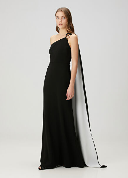 Black One-Shoulder Maxi Evening Dress