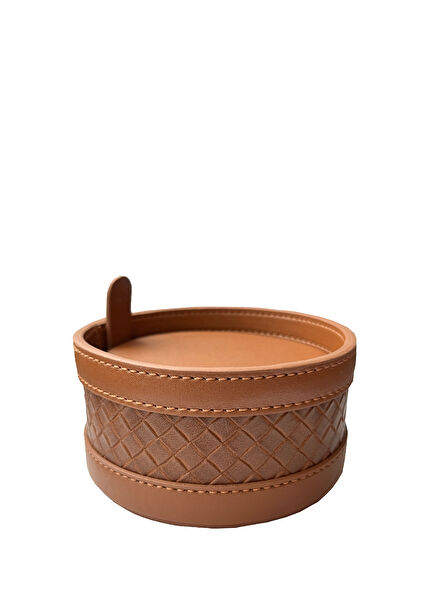 Tan 8-Piece Leather Coaster
