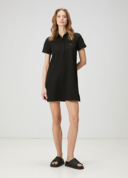 Siyah Polo Yaka Mini Elbise