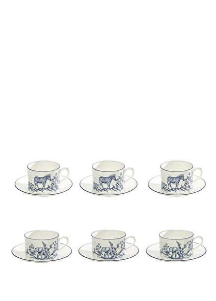 Serengeti Patterned Set of 6 Tea Glasses and Saucers