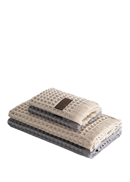 Seren Beige Anthracite 4-Piece Cotton Towel Set