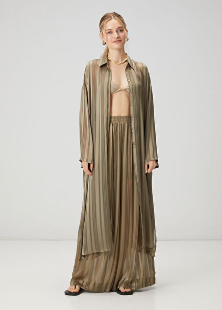 Khaki Striped Transparent Tunic