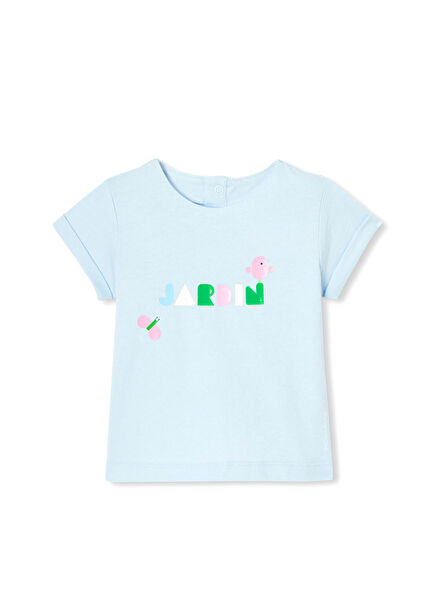 Blue Printed Cuff Sleeve Baby Girl T-shirt