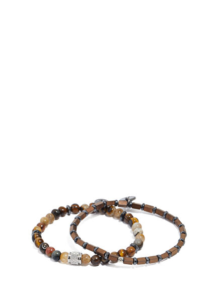 Brown Natural Stone Men's 2-Piece Bracelet