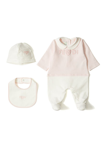 Pembe Logo Detaylı 3lü Unisex Bebek Tulum Seti